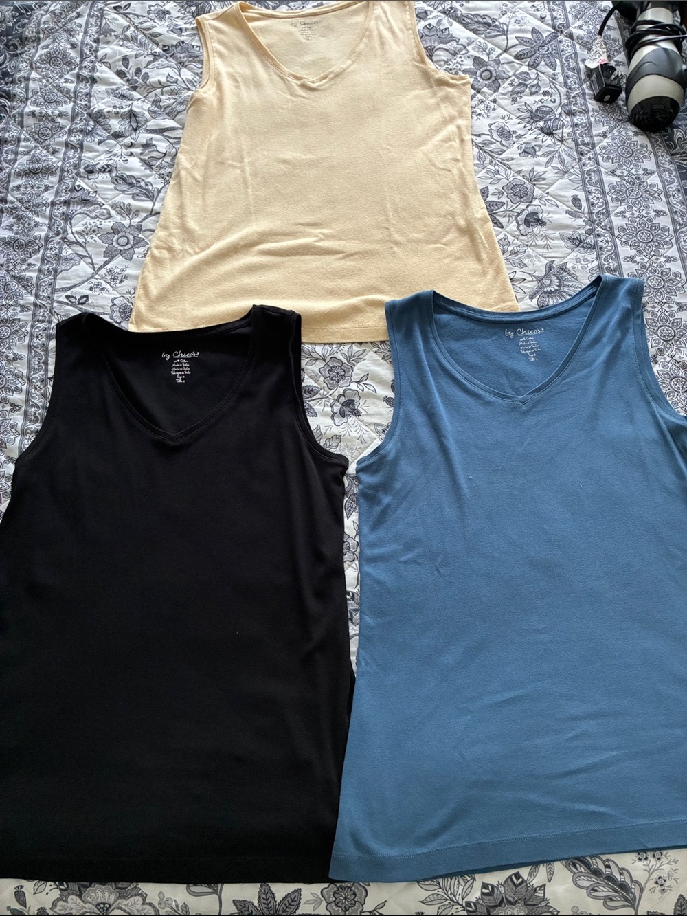 Chico's Tank Top Trio — Black, Dusty Blue, Pale Yellow